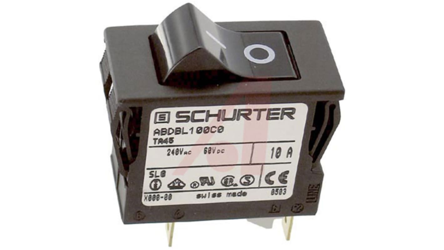 Schurter Thermal Circuit Breaker - TA45 2 Pole 60 V dc, 240V ac Voltage Rating Panel Mount, 10A Current Rating