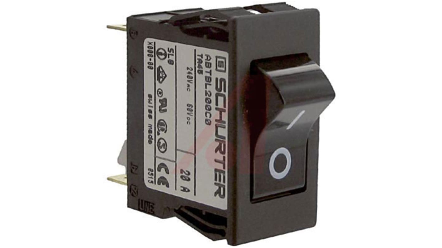 Schurter Thermal Circuit Breaker - ABT 125/250V Voltage Rating Snap In, 20A Current Rating