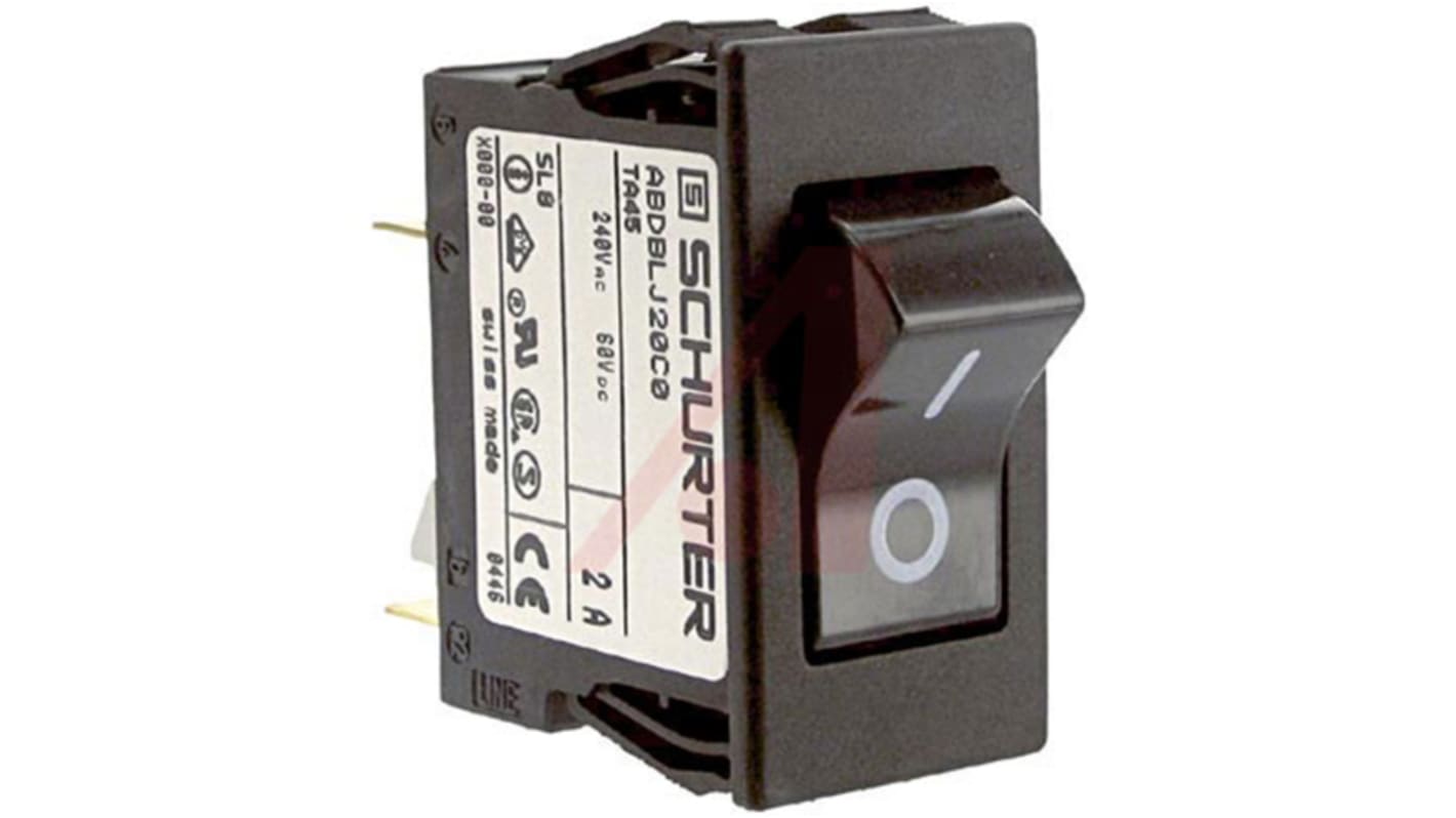 Schurter Circuit Breaker Switch - 125/250V Voltage Rating Snap In, 2A Current Rating