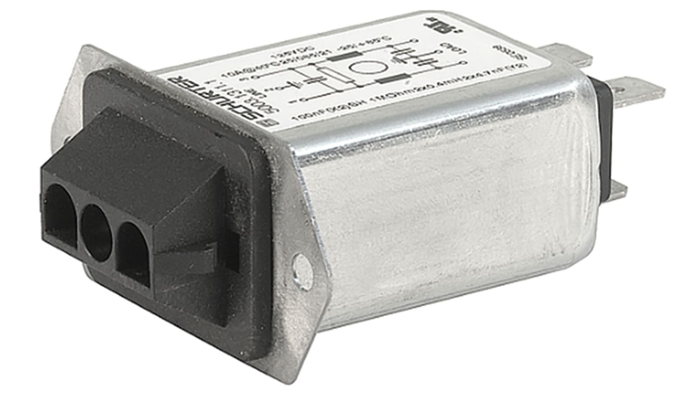 Schurter 3A, 125 V dc Male Screw Filtered IEC Connector 5003.1121.1, Quick Connect None Fuse