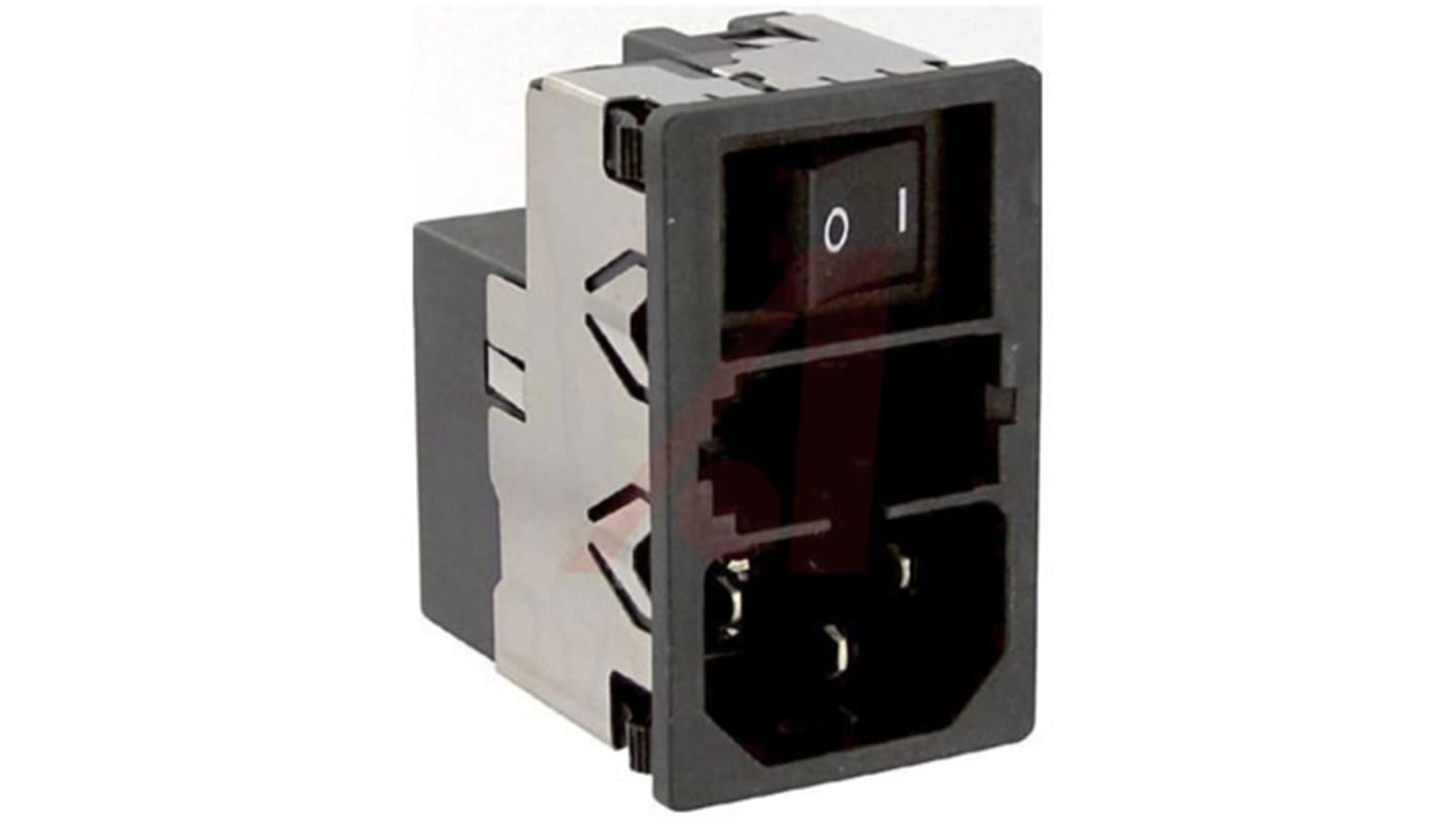 Schurter 10A, 125 V ac, 250 V ac Male Snap-In Filtered IEC Connector 2 Pole KMF1.1291.11, Quick Connect 1 Fuse
