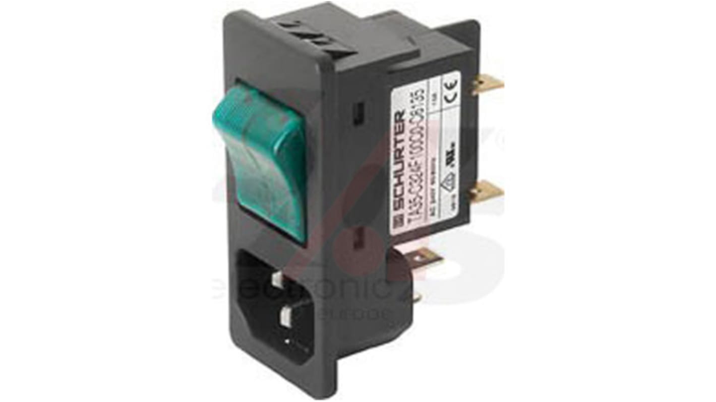 Schurter C14 Snap-In IEC Connector Male, 10A, 250 V