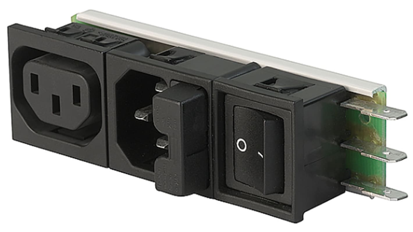 Conector IEC C14, F Hembra, Macho Schurter, Encaje a Presión, 125 V, 250 V., 10A, con 1 fusible de 5 x 20mm, con