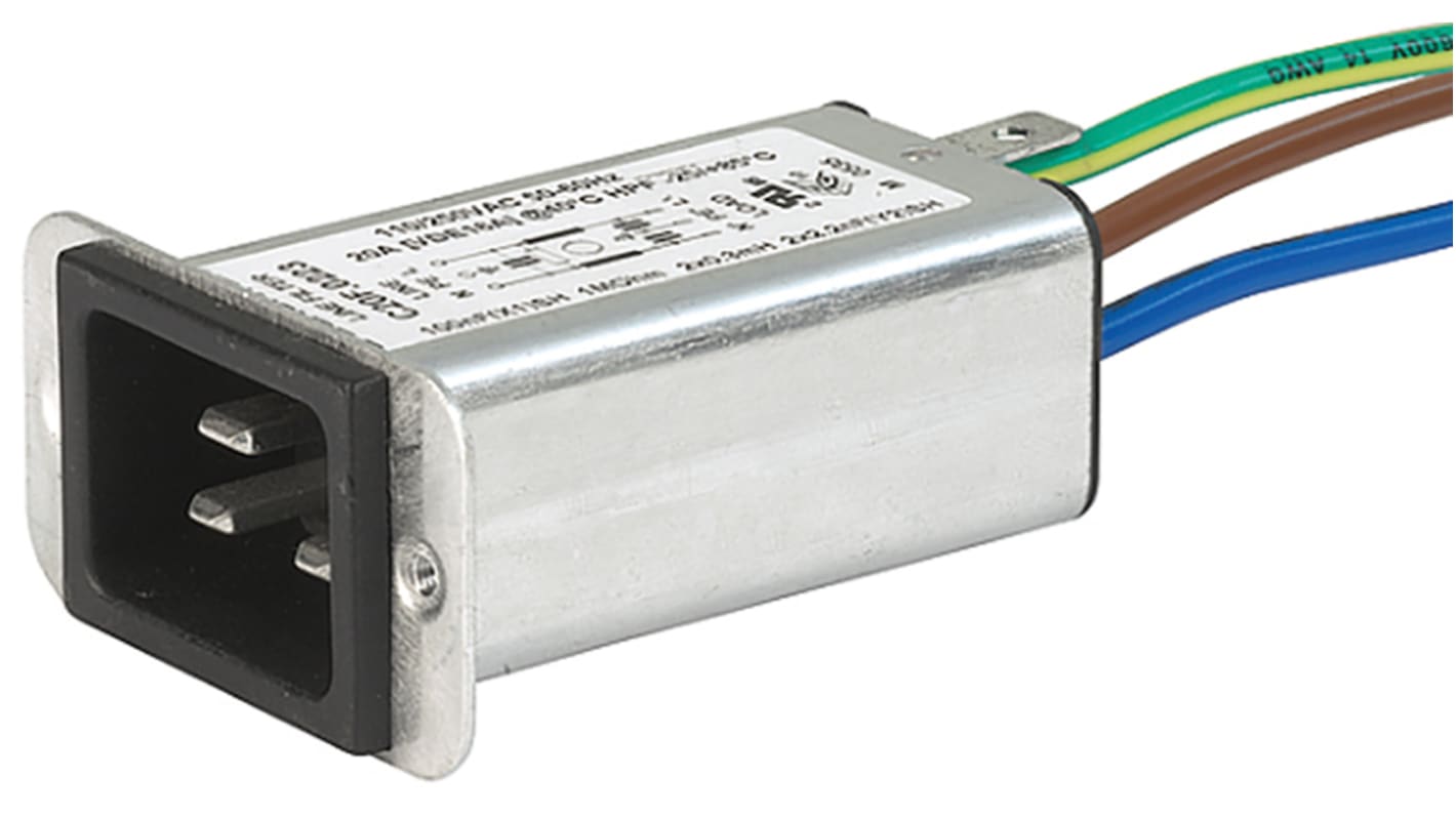 Schurter 16 (IEC) A, 20 (UL / CSA) A, 250 V ac Male Screw Filtered IEC Connector C20F.0021, Solder None Fuse