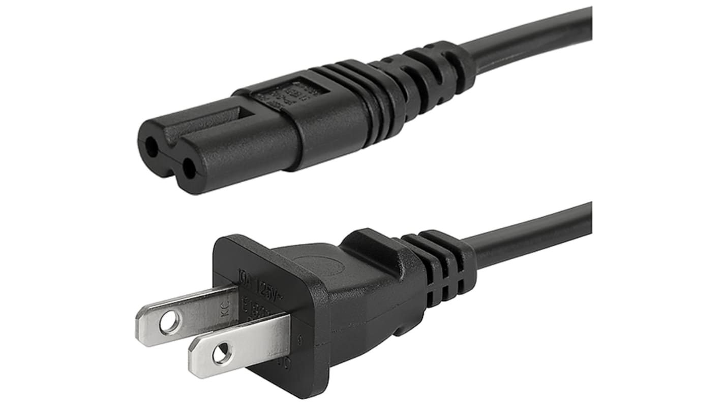 Schurter IEC C7 Socket to Type A US Plug Plug Power Cord, 2m6010