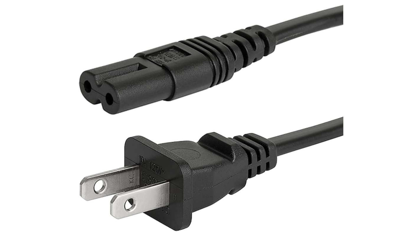 Schurter IEC C7 Socket to Type A US Plug Plug Power Cord, 4m6010