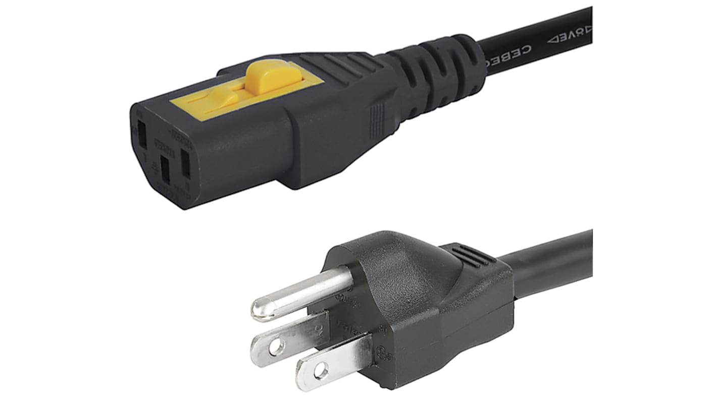 Napájecí kabel, A: IEC C13, B: Zástrčka typu B pro USA, 10 A, 125 V AC Schurter