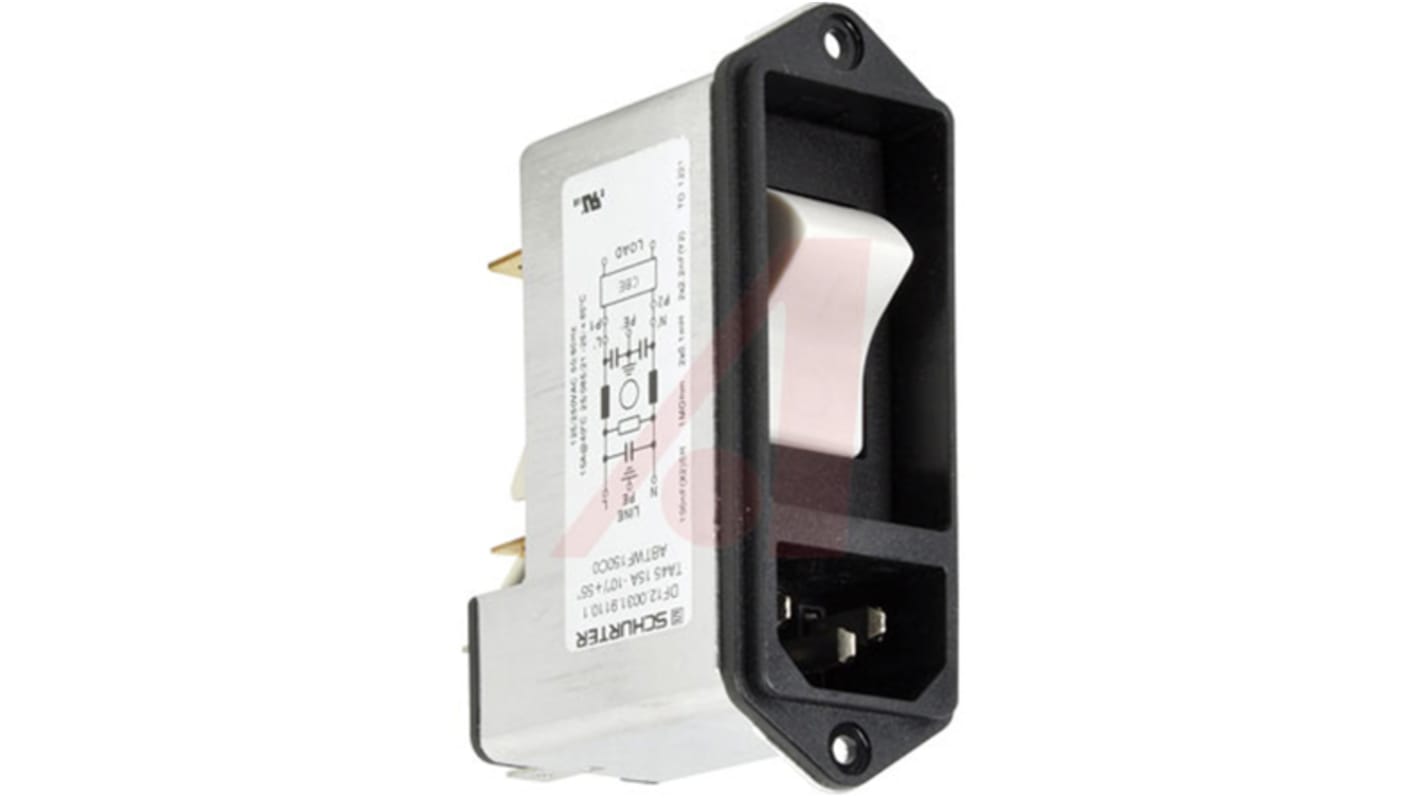 Schurter 15A, 250 V ac Male Screw Filtered IEC Connector 2 Pole DF12.0031.9110.1, Quick Connect None Fuse