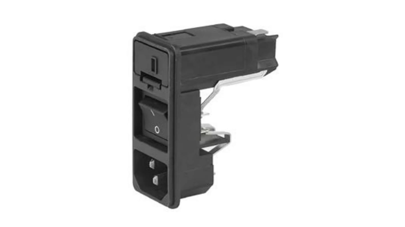 Schurter C14插头 IEC连接器, 卡入式安装, 125 v 、 250 v, 10A, 2个5 x 20mm保险丝