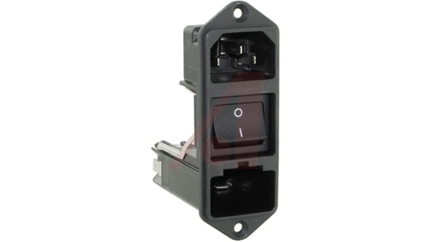 Connettore IEC C14 Schurter Maschio, 10A, 125 V, 250 V., 2 fusibili 5 x 20mm, Montaggio a pannello