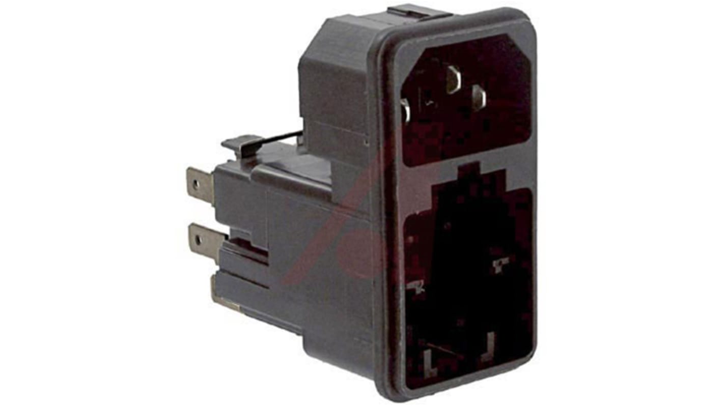 Schurter C14 Snap-In IEC Connector Male, 10A, 125 V, 250 V, Fuse Size 5 x 20 mm, 6.3 x 32 mm