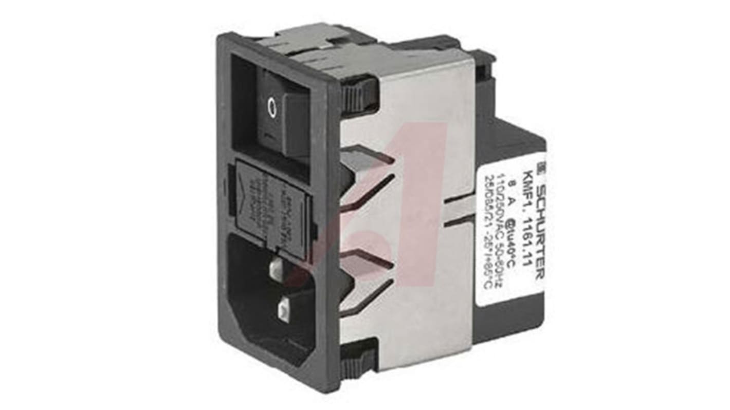 Schurter 2A, 125 V ac, 250 V ac Male Snap-In Filtered IEC Connector 2 Pole KMF1.1123.11, Quick Connect 1 Fuse