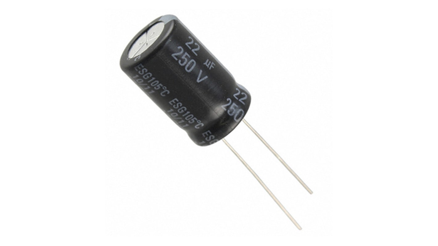 KEMET 22μF Electrolytic Capacitor 250V dc, Through Hole - ESG226M250AL3AA