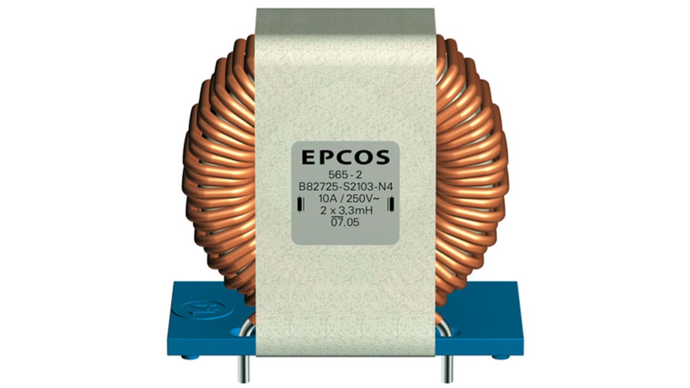 Bobina de arresto EPCOS, 2,8 mH ±30%, Ferrita, SRF máxima:10kHz, Idc:10A, Rdc:12.5mΩ, 250 V ac