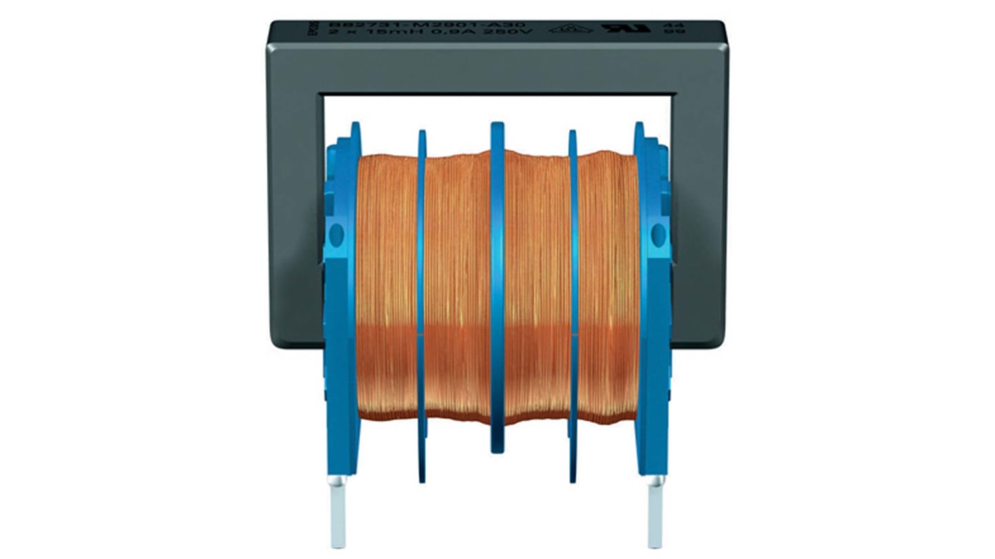 EPCOS 10 mH -30 → +50% Ferrite Power Line Choke, Max SRF:10kHz, 1.1A Idc, 400mΩ Rdc 250 V ac, B82731M