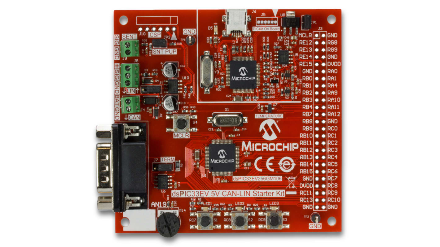 Microchip, dsPIC33EV 5V CAN-LIN STARTER KIT Development Kit, dsPIC33EV256GM106 - DM330018