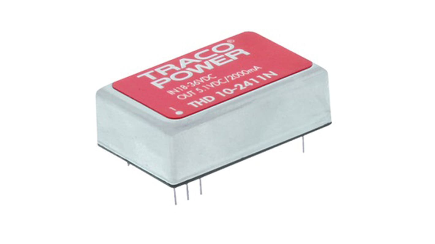 TRACOPOWER THD 10N DC-DC Converter, ±15V dc/ ±333mA Output, 36 → 75 V dc Input, 10W, Through Hole, +85°C Max
