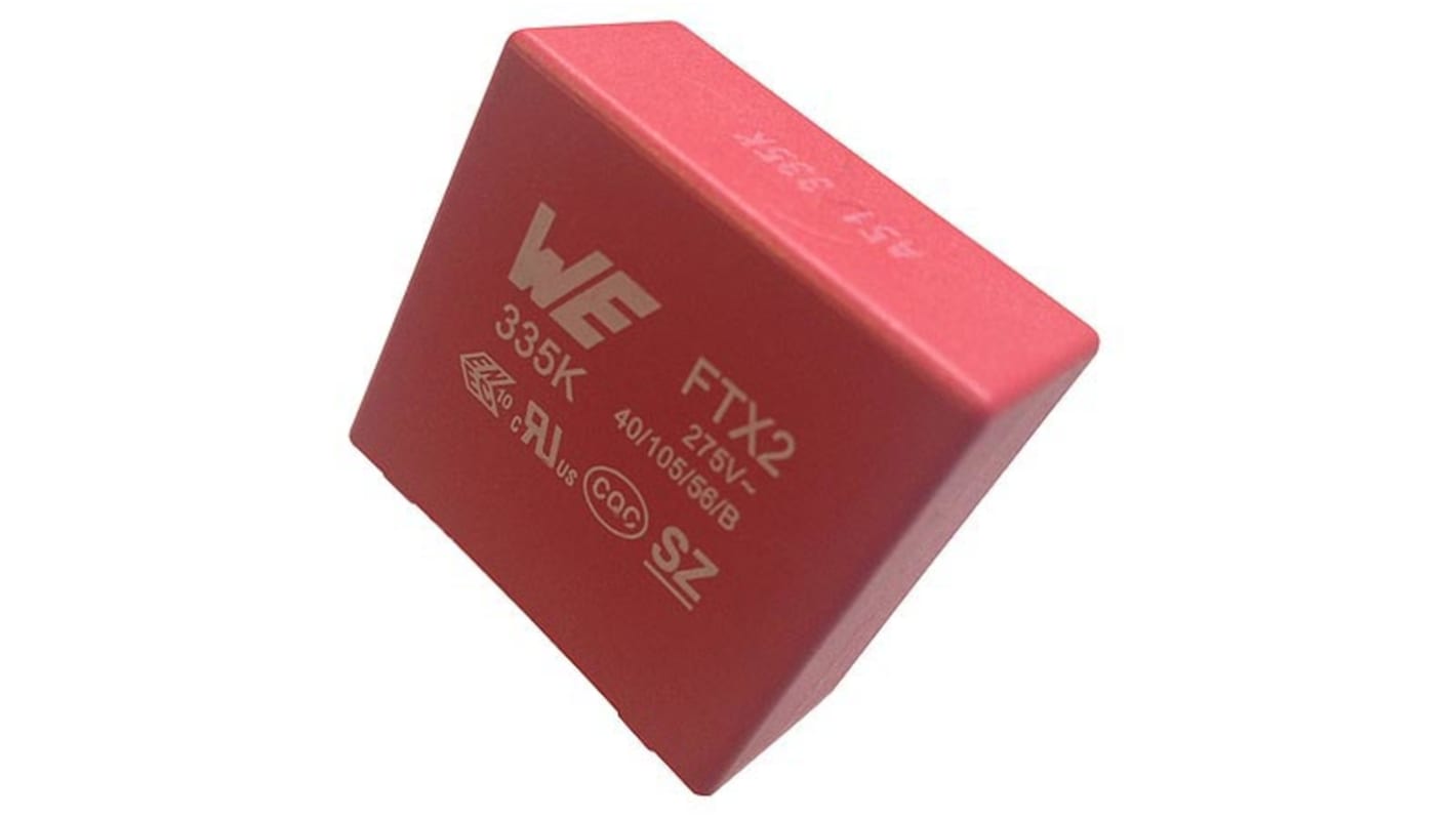 Condensador de polipropileno PP Wurth Elektronik, 68nF, ±10%, 275V ac, Montaje en orificio pasante