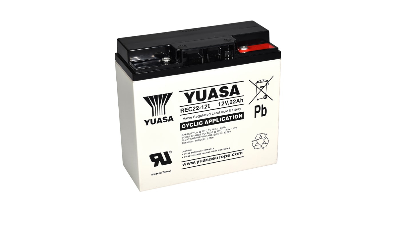 Yuasa YUASA REC REC22-12I, 12V Forseglet blysyrebatteri, AGM VRLA Type, 22Ah