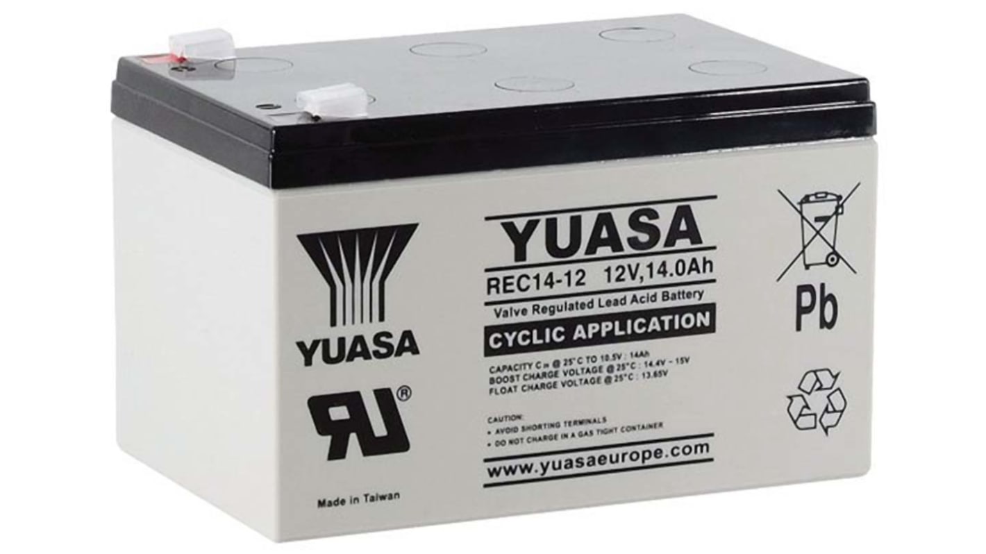 Yuasa REC14-12, 12V Forseglet blysyrebatteri, AGM Type, 13Ah