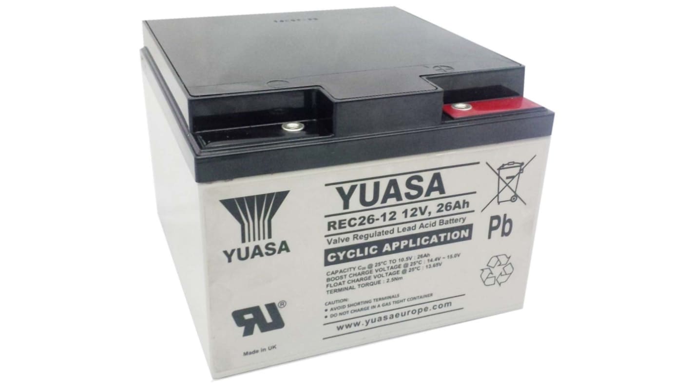 Yuasa REC26-12, 12V Forseglet blysyrebatteri, AGM Type, 26Ah