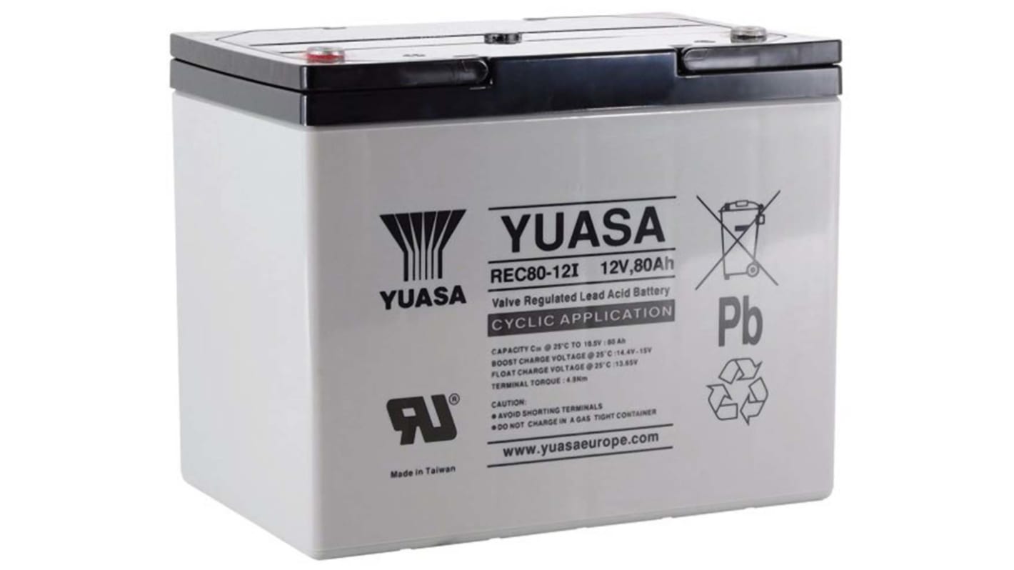 Yuasa REC80-12, 12V Forseglet blysyrebatteri, AGM Type, 80Ah