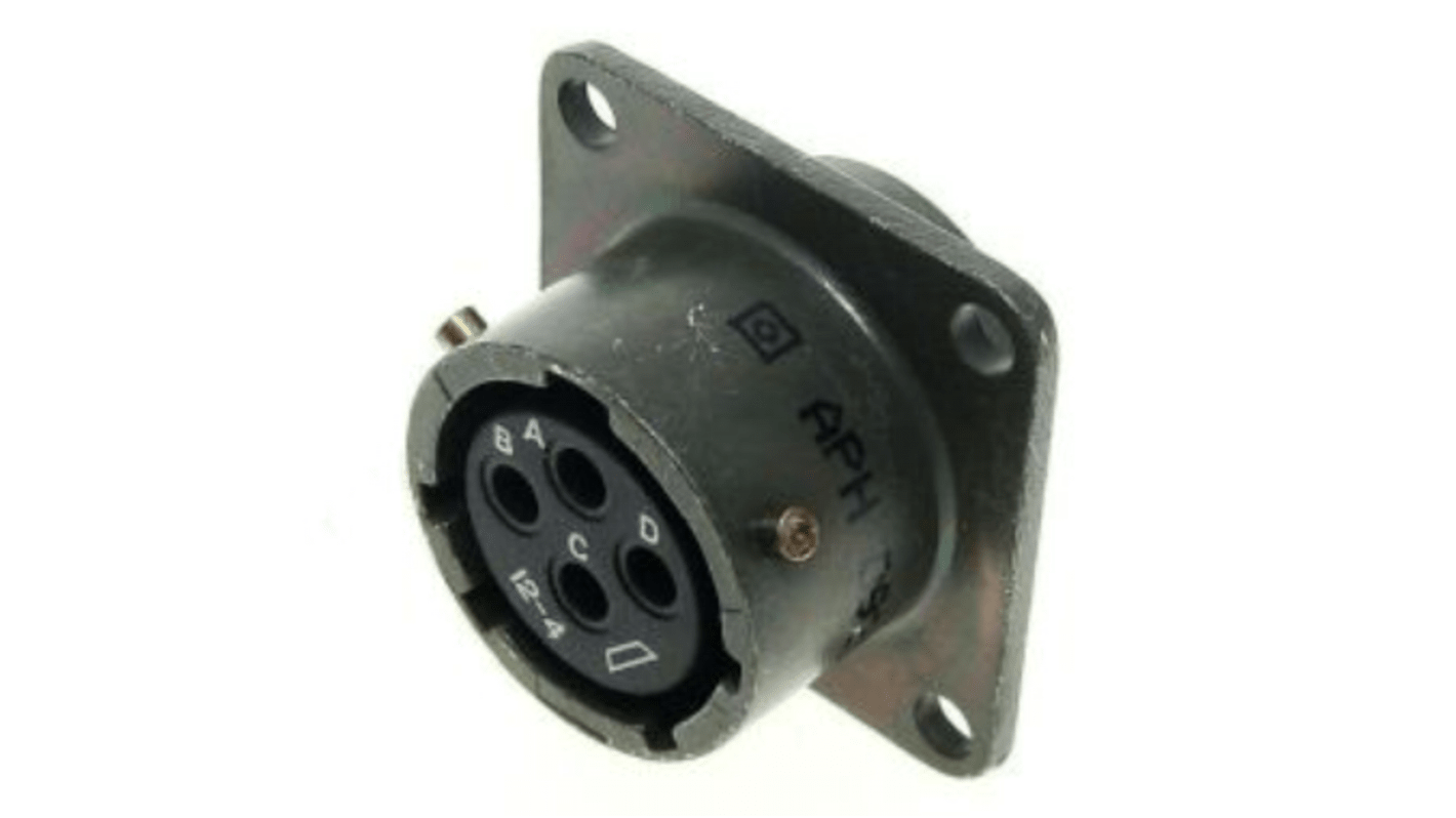 Amphenol Socapex, PT, Copper Alloy 4 Way Panel Mount MIL Spec Circular Connector ReceptacleGreen, Socket Contacts,Shell