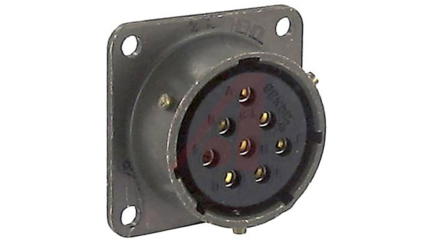 Amphenol Socapex, PT, Copper Alloy 8 Way Panel Mount MIL Spec Circular Connector ReceptacleGreen, Socket Contacts,Shell