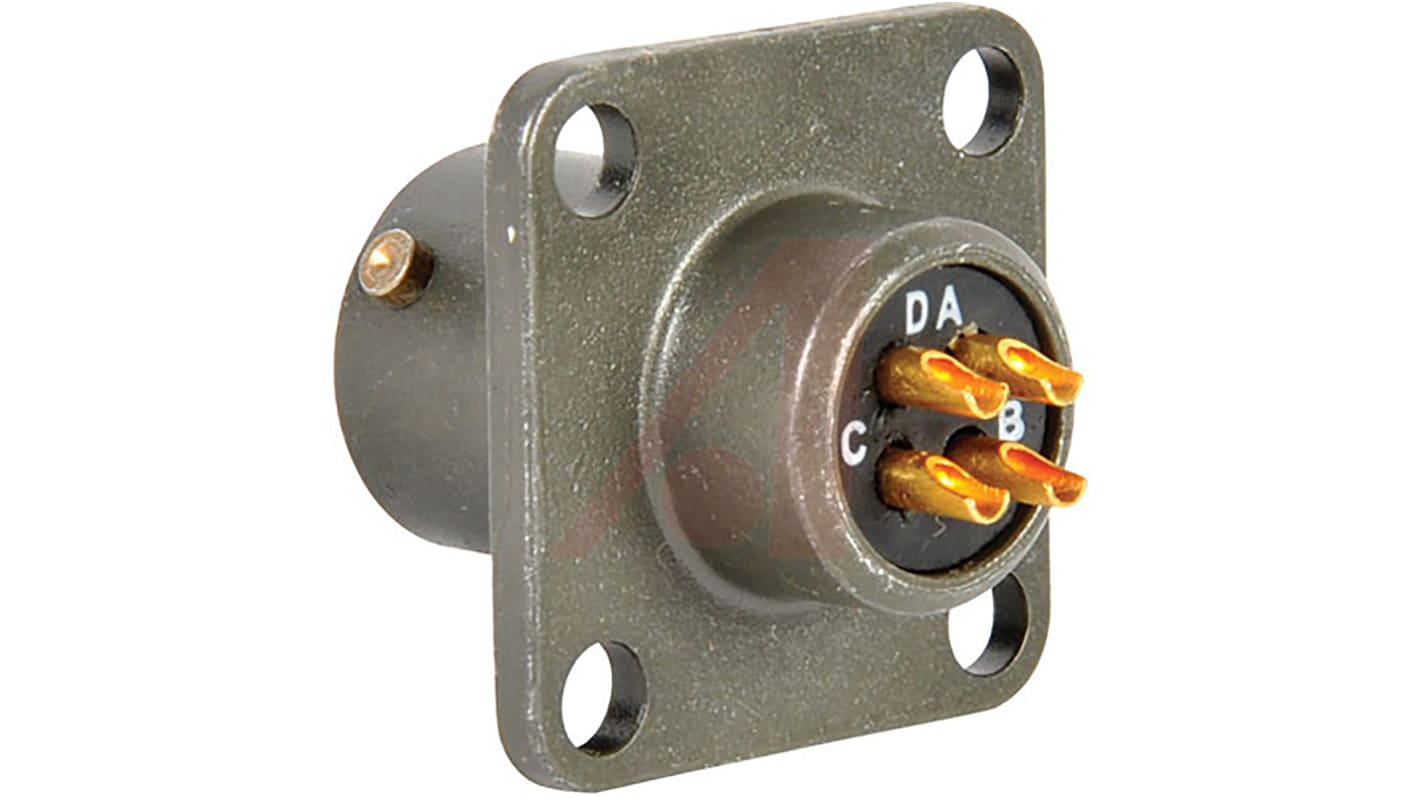 Amphenol Socapex, PT, Copper Alloy 4 Way Panel Mount MIL Spec Circular Connector ReceptacleGreen, Pin Contacts,Shell