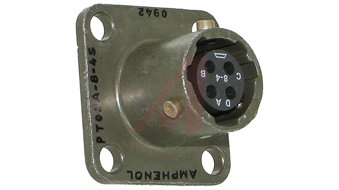Amphenol Socapex, PT, Copper Alloy 4 Way Panel Mount MIL Spec Circular Connector ReceptacleGreen, Socket Contacts,Shell