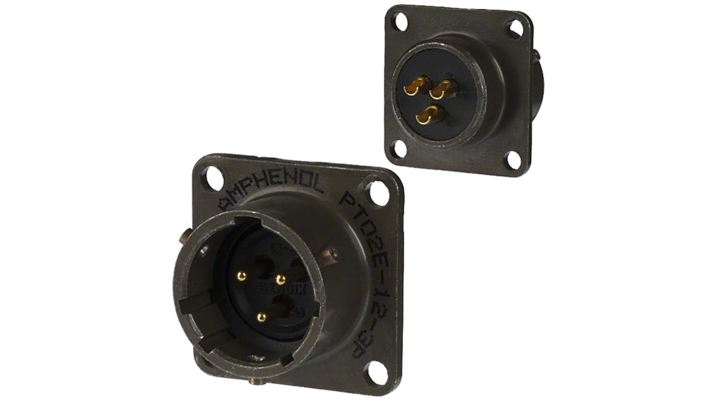 Amphenol Socapex, PT, Copper Alloy 3 Way Panel Mount MIL Spec Circular Connector ReceptacleGreen, Pin Contacts,Shell