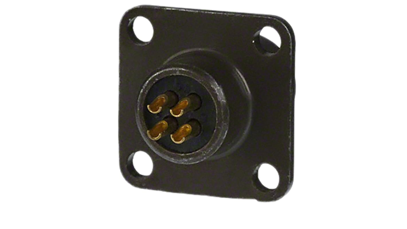 Amphenol Industrial, PT, Copper Alloy 4 Way Panel Mount MIL Spec Circular Connector ReceptacleGreen, Socket