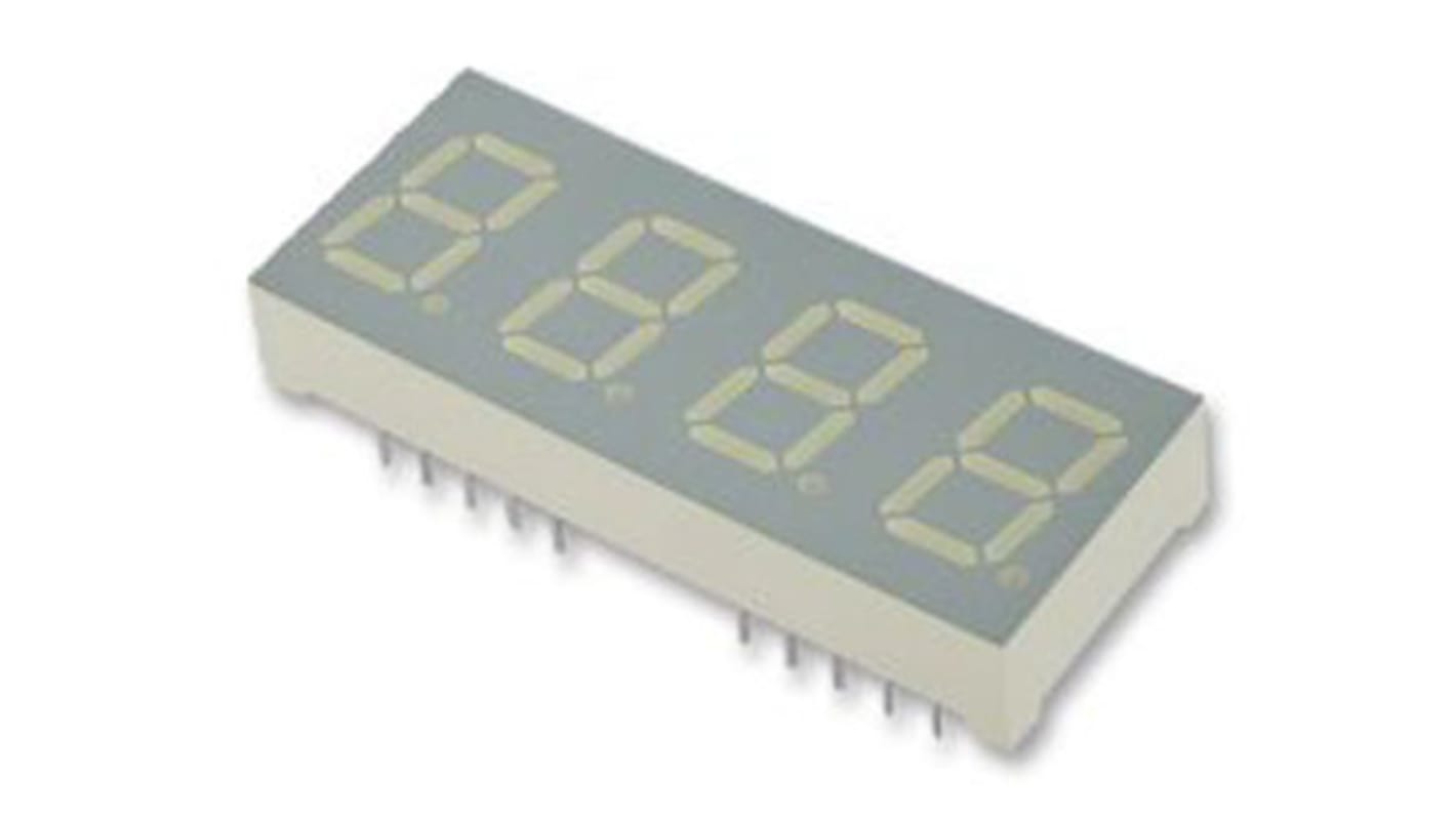 CC04-41SYKWA Kingbright 4 Digit 7-Segment LED Display, CC Yellow 11 mcd RH DP 10.2mm