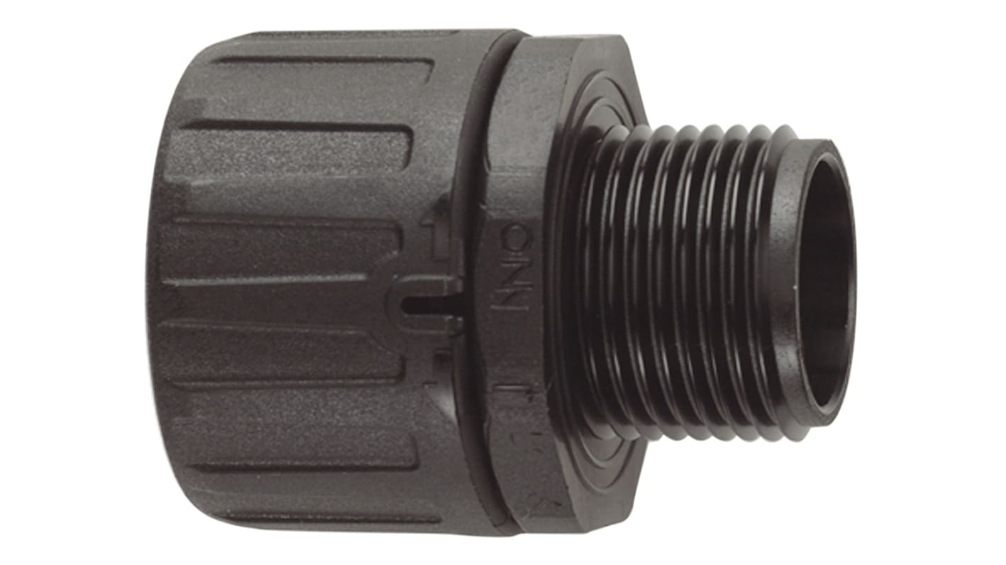 Flexicon Straight, Conduit Fitting, 13mm Nominal Size, M16, Nylon 66, Black