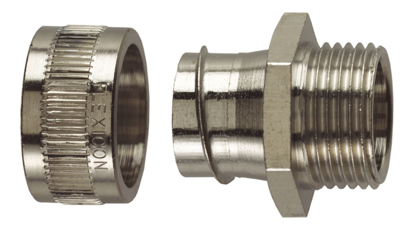 Flexicon Fixed External, Conduit Fitting, 32mm Nominal Size, M32, Nickel Plated Brass