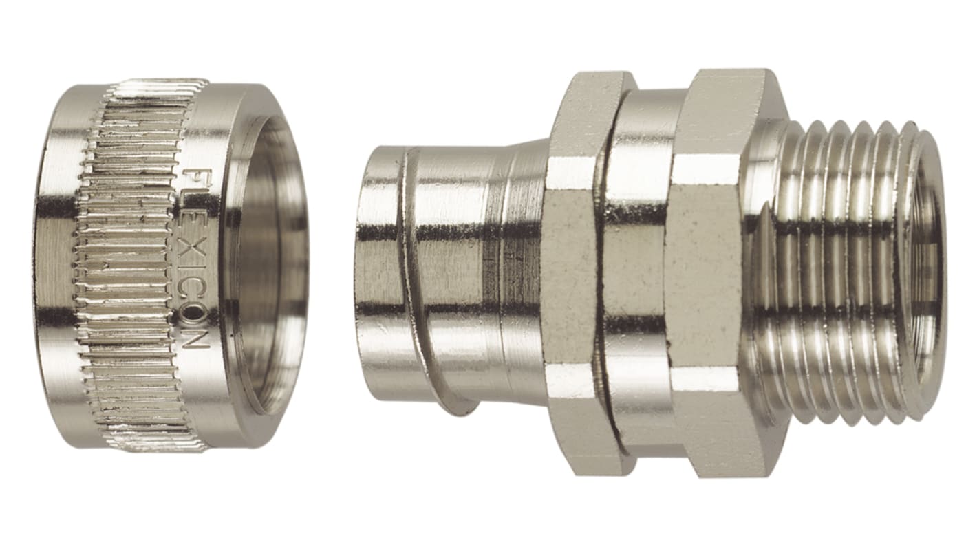 Flexicon Straight, Swivel, Conduit Fitting, 12mm Nominal Size, M16, Nickel Plated Brass