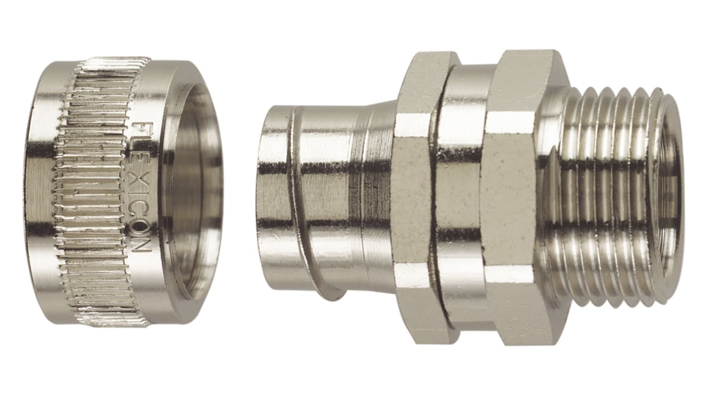 Flexicon Straight, Swivel, Conduit Fitting, 32mm Nominal Size, M32, Nickel Plated Brass IP40 rating