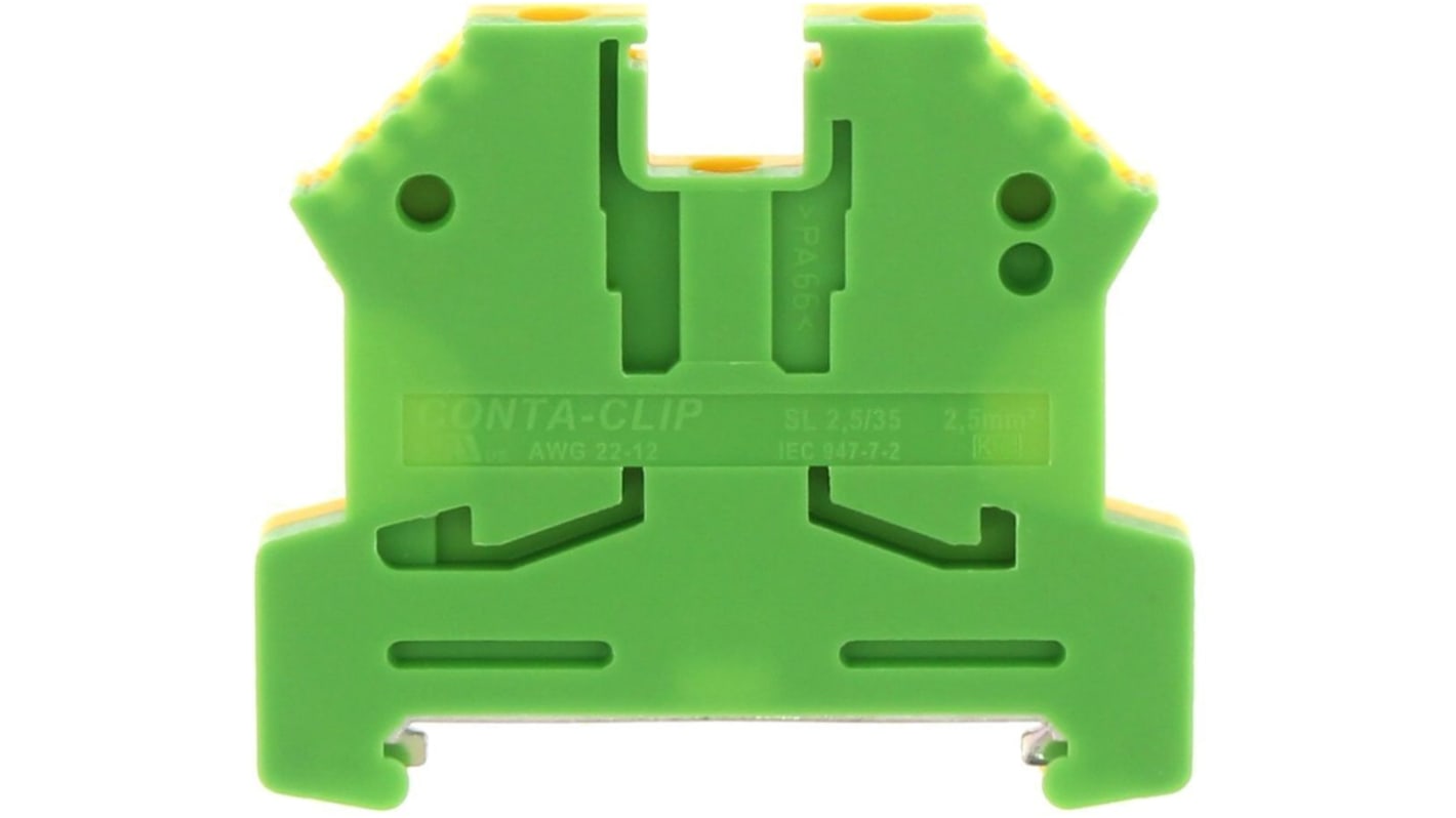 RS PRO Green, Yellow Earth Terminal Block, Single-Level, Screw Termination