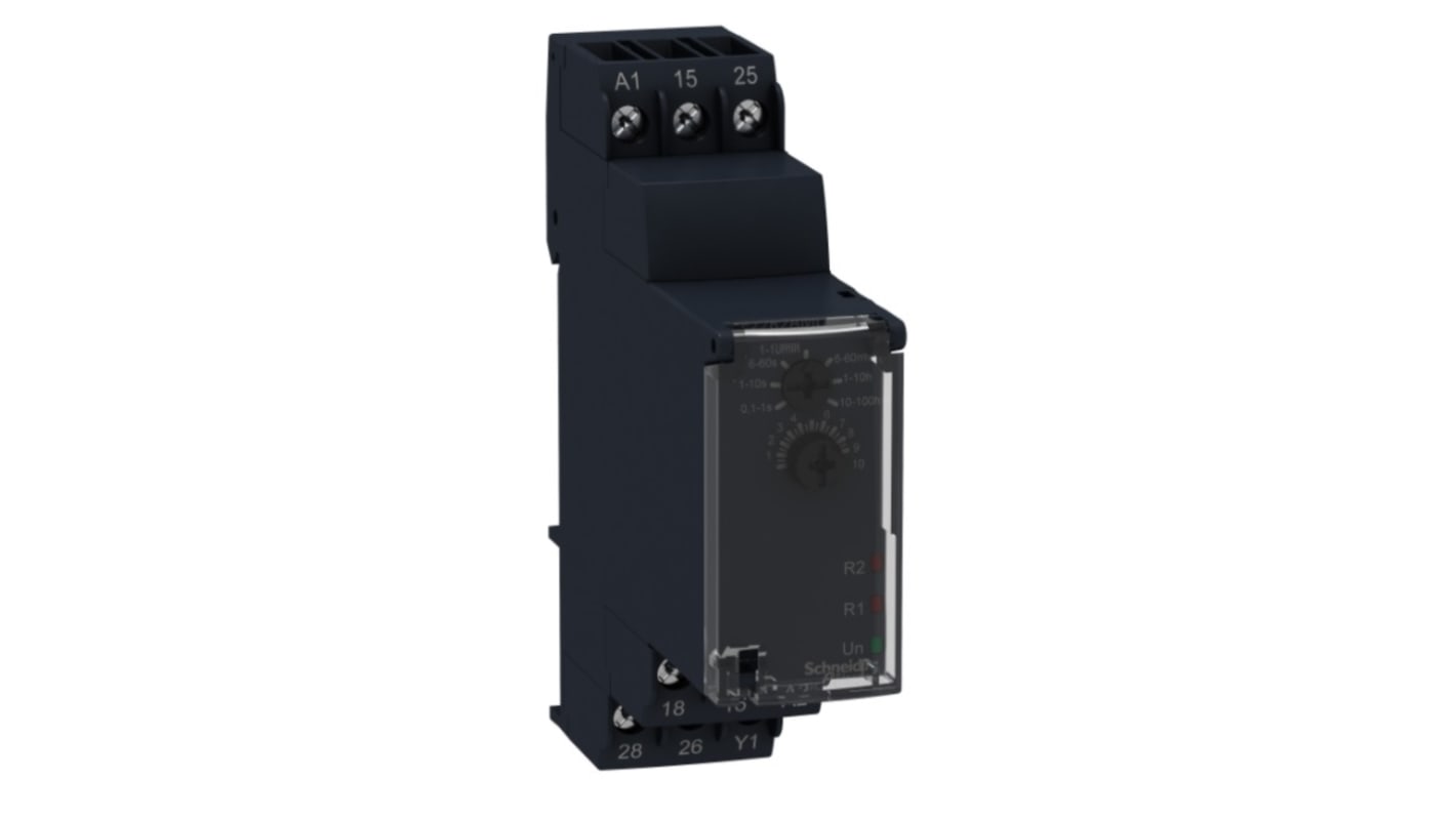 Timer Relay Schneider Electric, intervallo 0.1 s → 100h, 4 poli, DPDT, Guida DIN