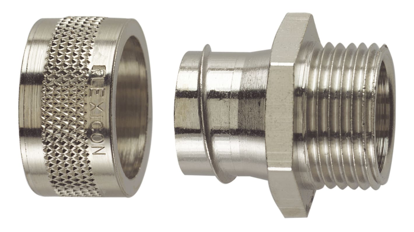 Flexicon Straight, Conduit Fitting, 32mm Nominal Size, M32, Nickel Plated Brass IP54 rating
