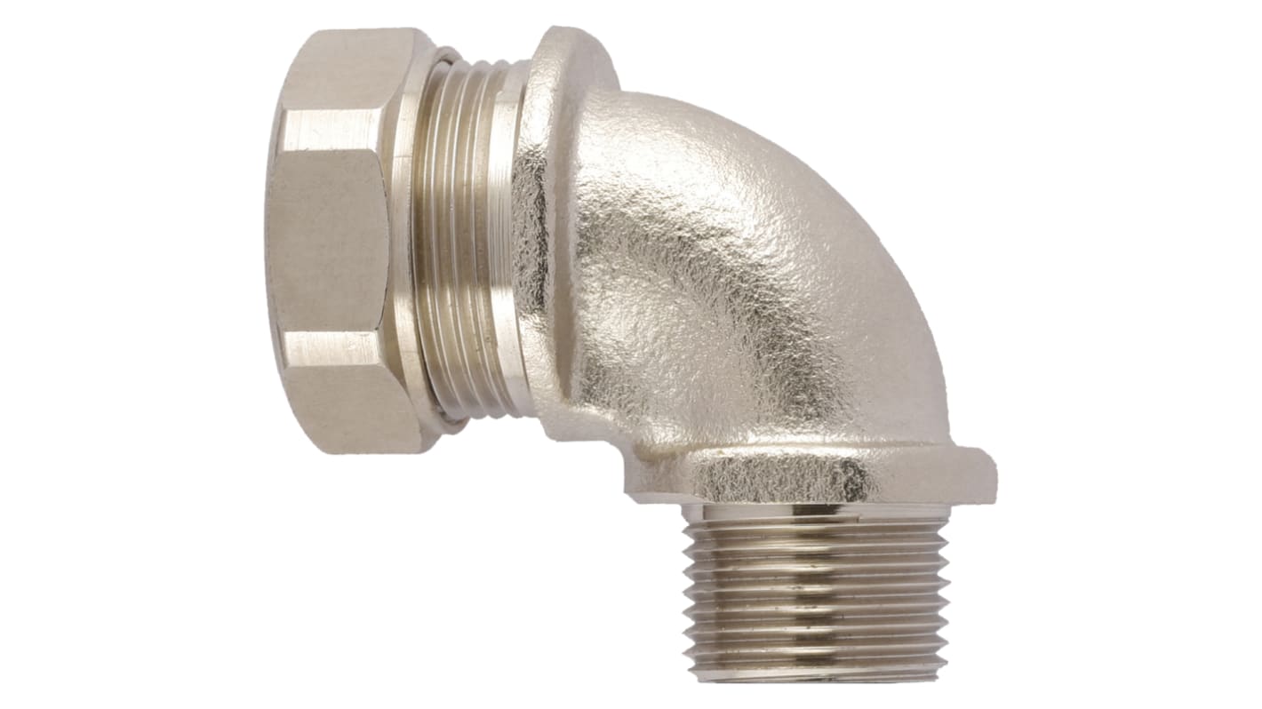 Flexicon 90° Elbow, Conduit Fitting, 25mm Nominal Size, M25, Nickel Plated Brass IP65 rating