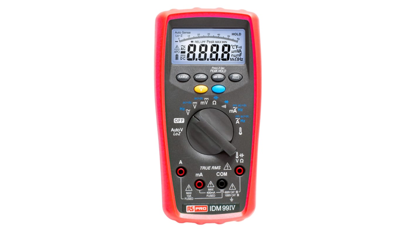 RS PRO IDM99IV Handheld Digital Multimeter, True RMS, 10A ac Max, 10A dc Max, 1000V ac Max