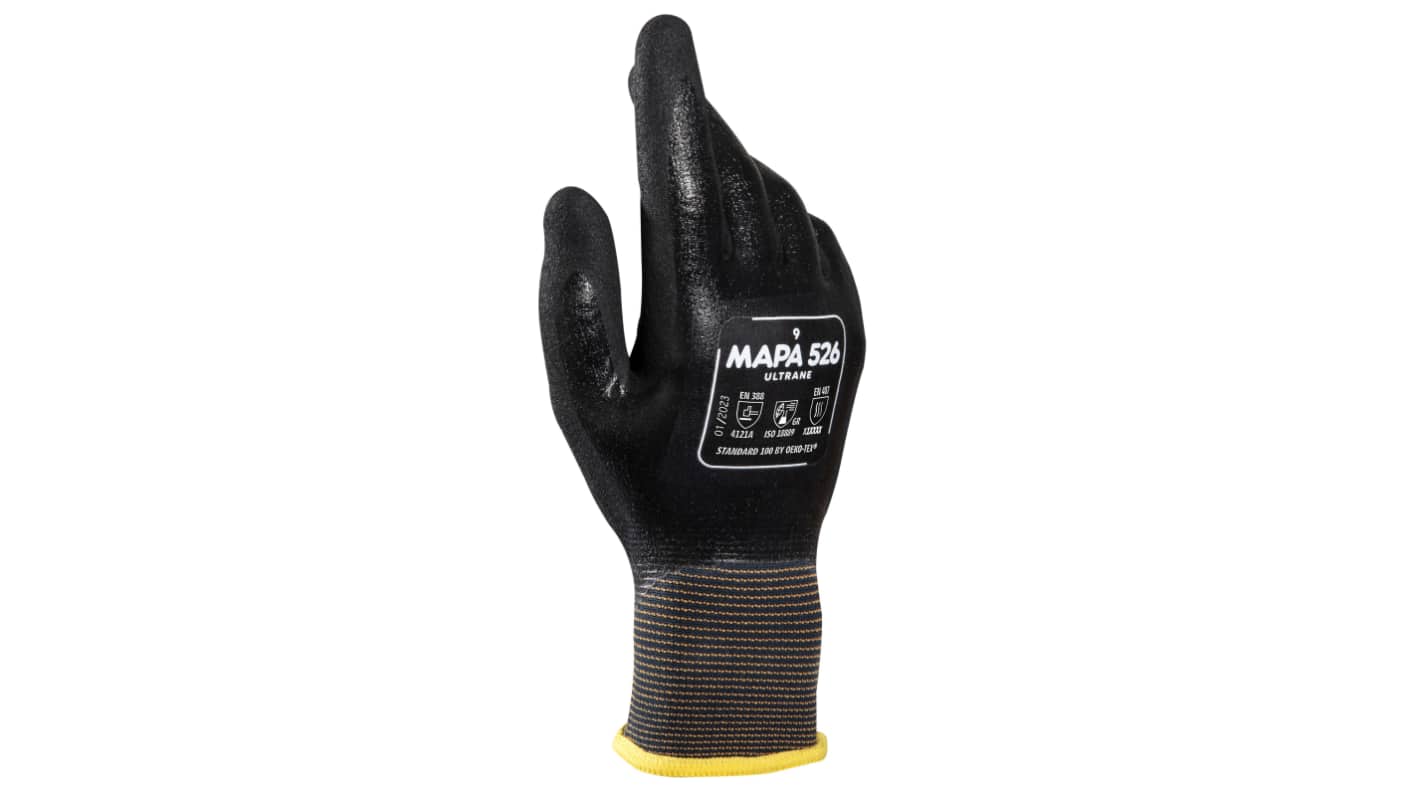 Mapa ULTRANE 526 Black Nitrile General Purpose Work Gloves, Size 10, Nitrile Coating