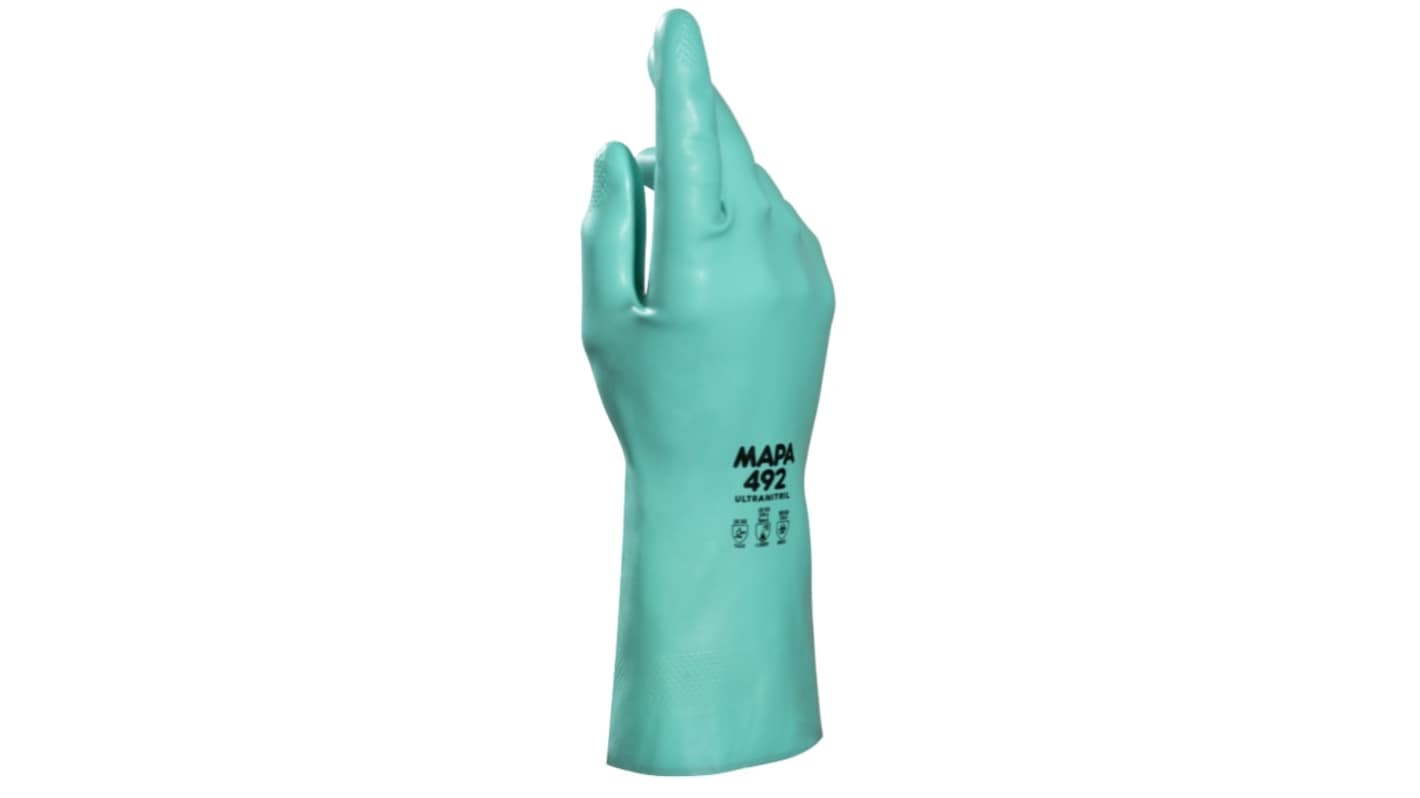 Mapa ULTRANITRIL 492 Green Nitrile Chemical Resistant Work Gloves, Size 8, Nitrile Coating