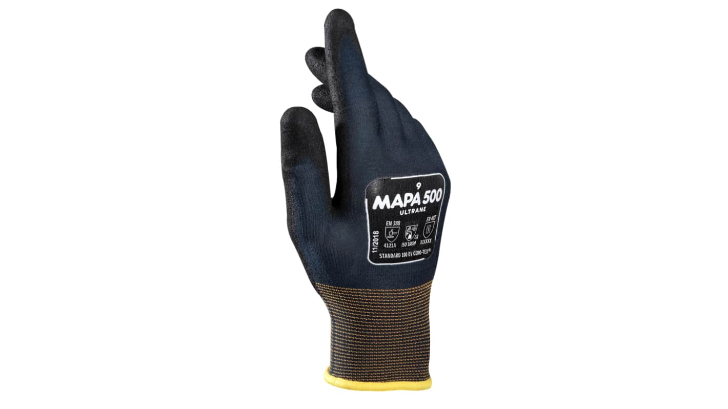 Mapa ULTRANE 500 Black Nitrile General Purpose Work Gloves, Size 9, Nitrile Coating