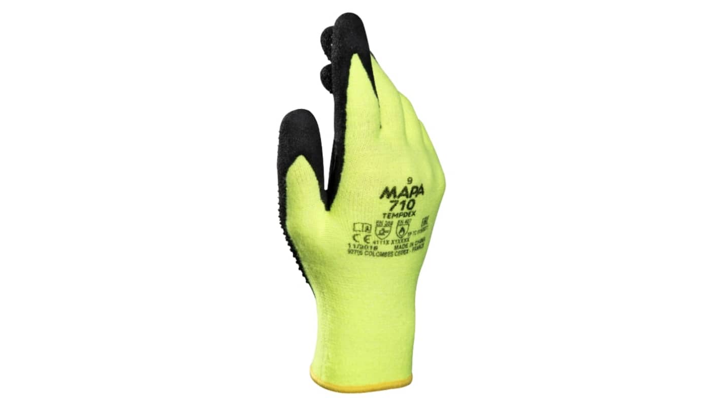 Mapa TEMP-DEX 710 Yellow Nitrile Heat Resistant Work Gloves, Size 9, Nitrile Foam Coating