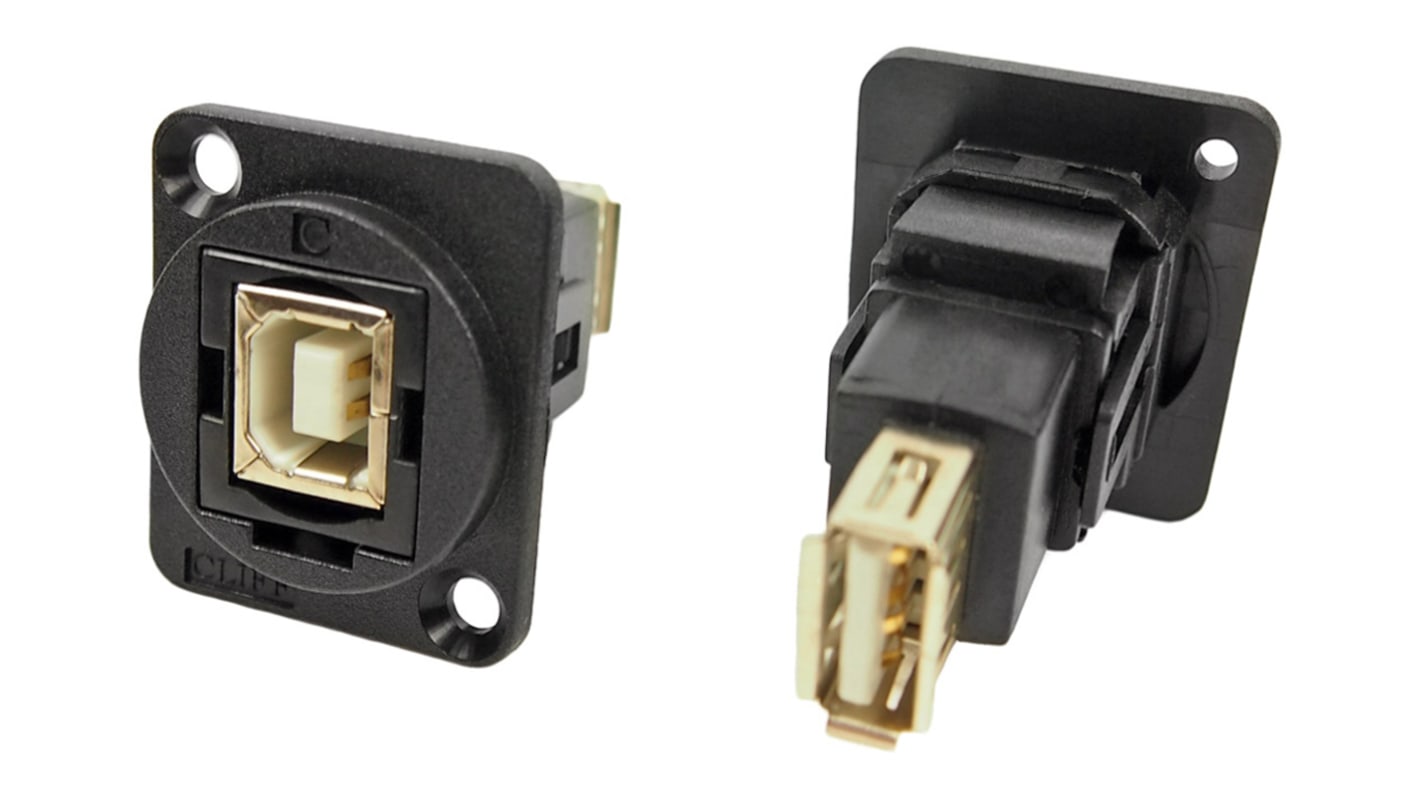 RS PRO Straight, Panel Mount, Socket to Socket Type B to A 2.0 USB Connector