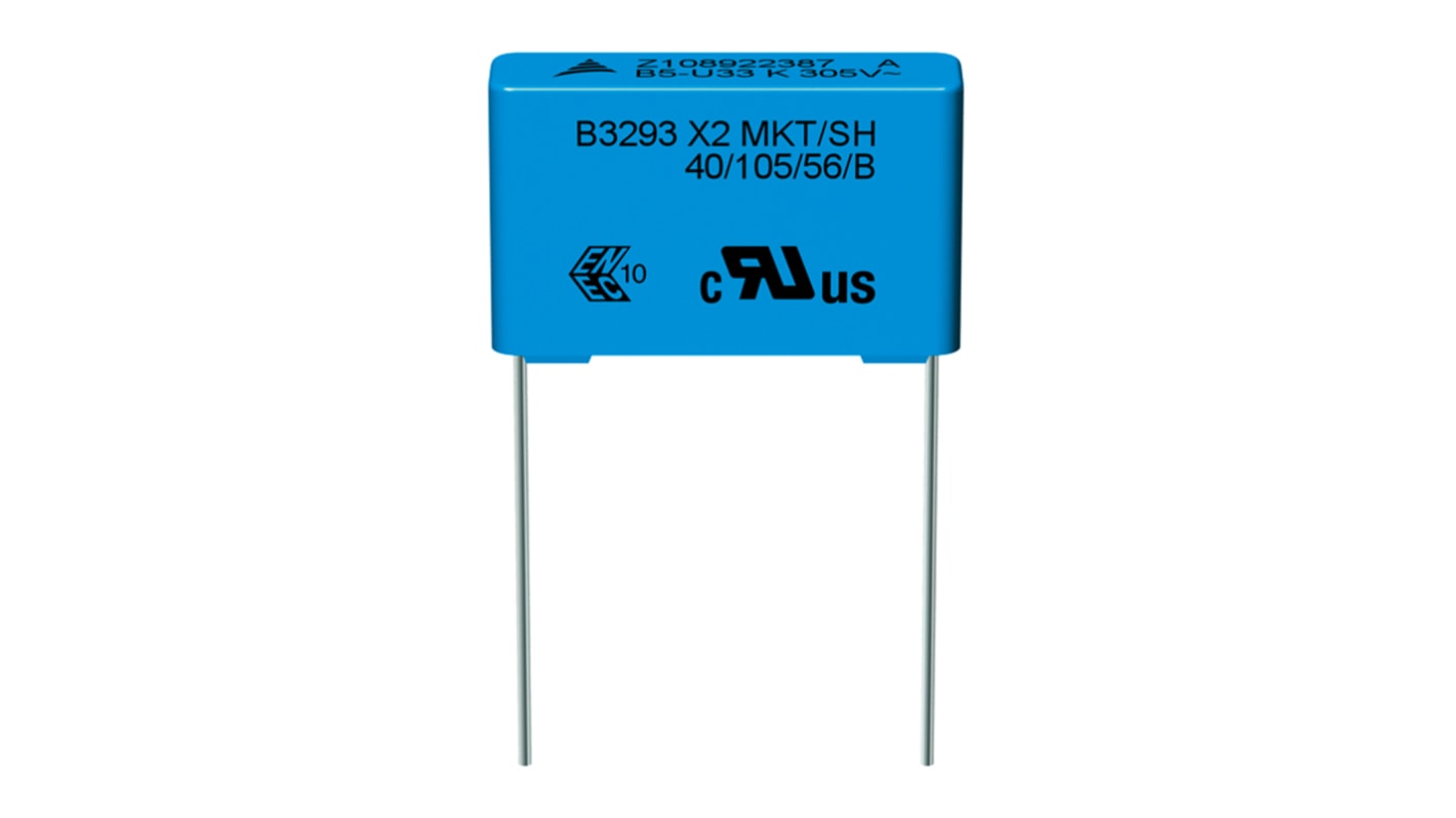 EPCOS B3293 Metallised Polyester Film Capacitor, 305V ac, ±10%, 1.5μF, Through Hole