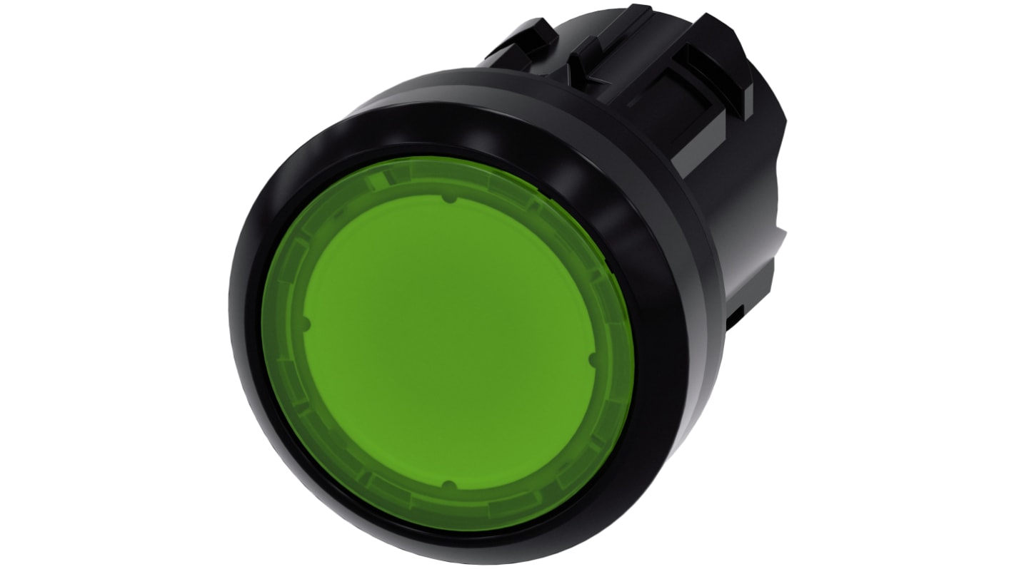 Siemens 带灯绿色圆形按钮头, Φ22mm开孔, Φ29.5mm按钮, 瞬时, IP66, IP67, IP69K, SIRIUS ACT 3SU10系列