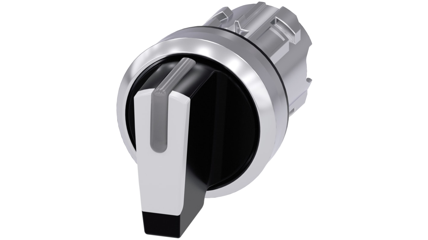 Siemens SIRIUS ACT Series 3 Position Selector Switch Head, 22mm Cutout, Black/White Handle